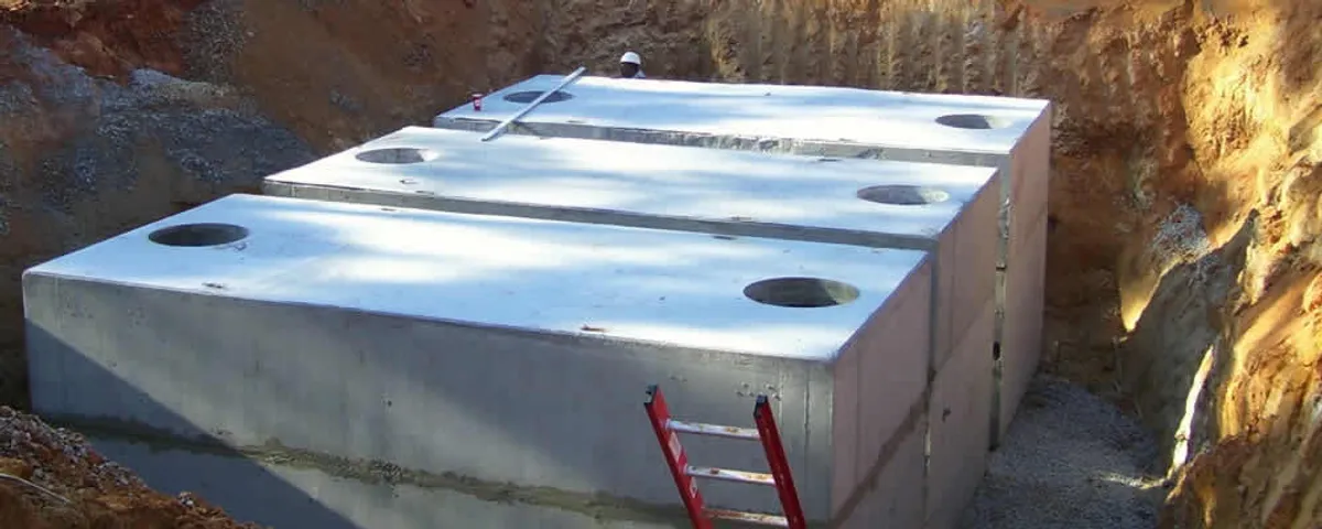 Septic tank installation site with a newly placed concrete tank in Wellesley, MA